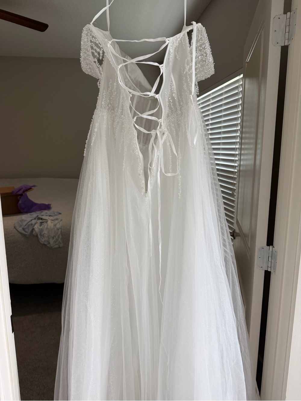 Girls Sparkle Tulle Party Dress with Beaded Bodice - White - Picture 10 of 11